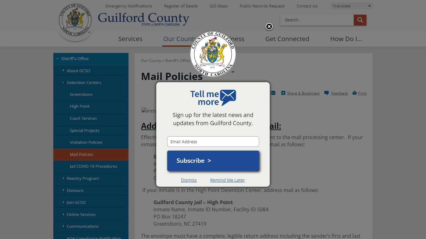Mail Policies | Guilford County, NC